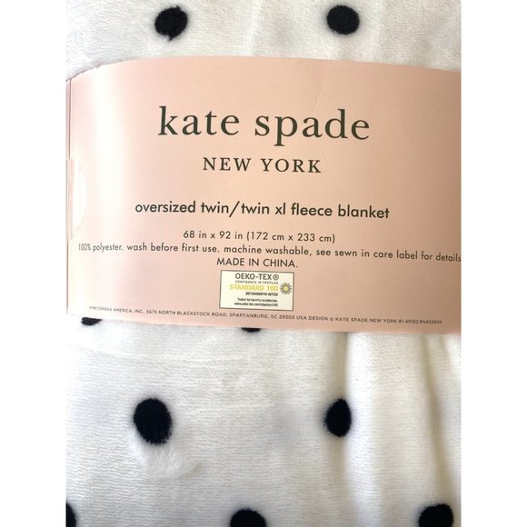 Kate Spade Fleece Blanket TWIN/ XL 68” X 92” HTF  White Black Polka Luxury NEW - Picture 5 of 5